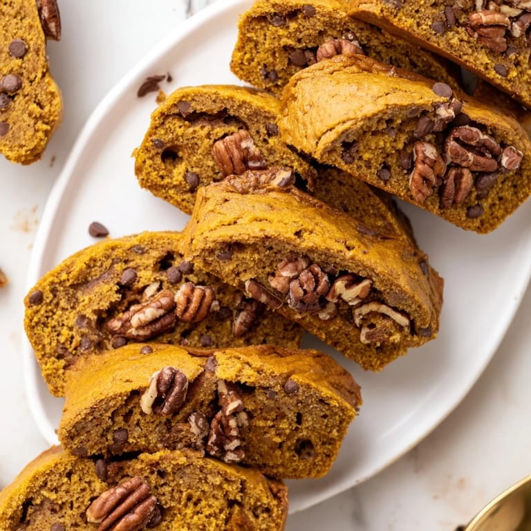 Crunchy gingerbread pumpkin muffin biscotti, ideal with tea on crisp fall mornings.