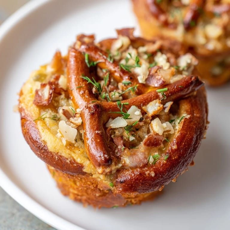 Deliciously tangy Dill Pickle Cheddar Pretzel Pancake Muffins, ideal for brunch or snack time.