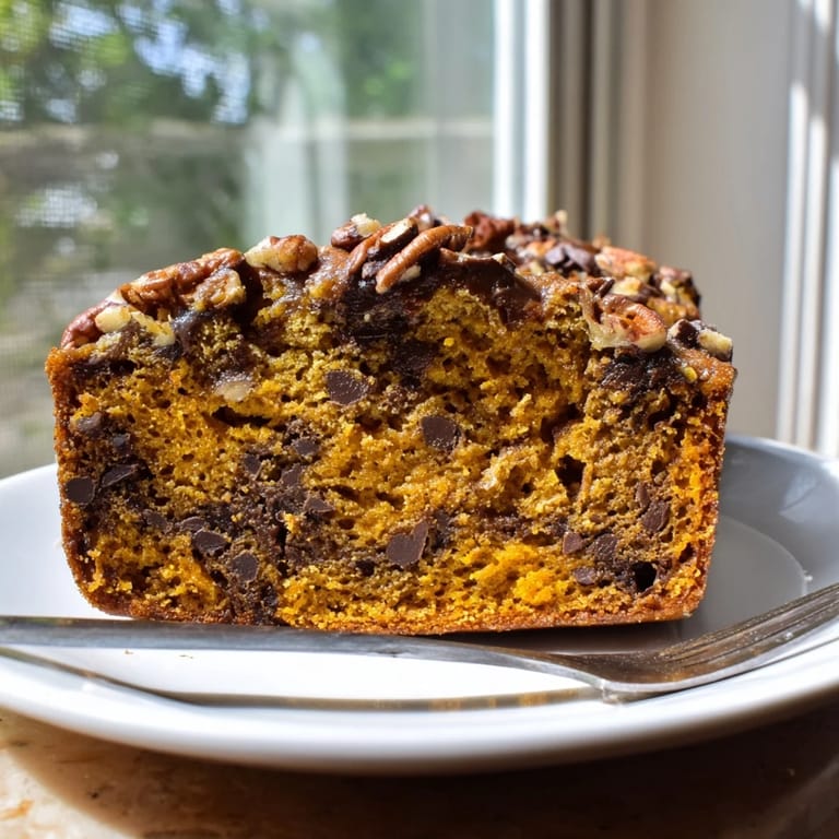 Sliced Sweet Tea Pumpkin Pancake Muffin Loaf garnished with nuts, perfect for autumn mornings.  