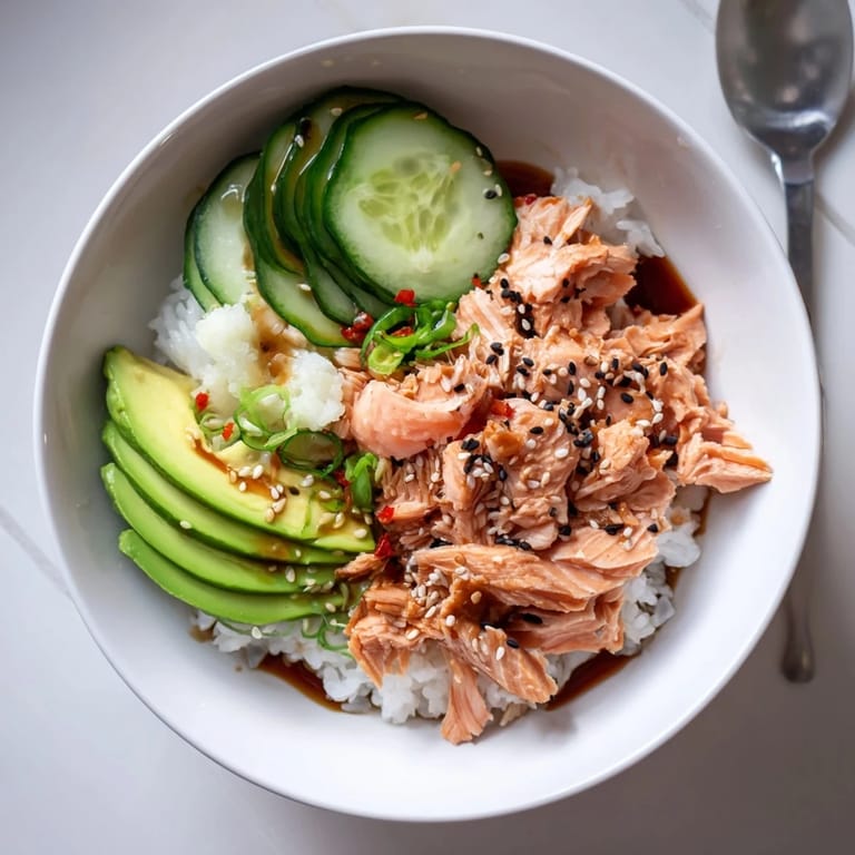 Flavorful leftover salmon & rice bowl, perfect for a healthy weeknight meal.