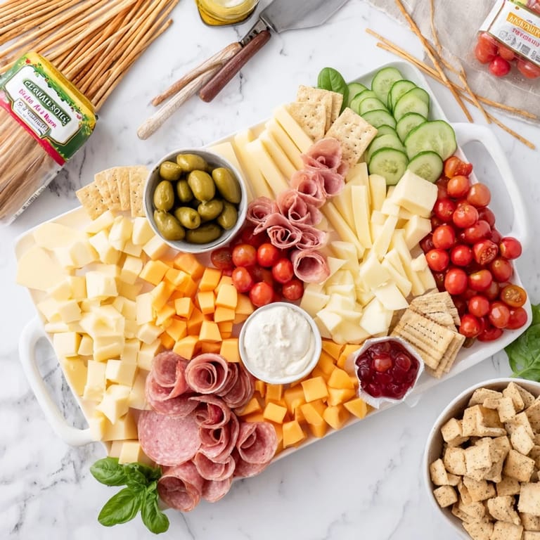 Decadent charcuterie-style Girl Dinner Platter, perfect for sharing with friends.  