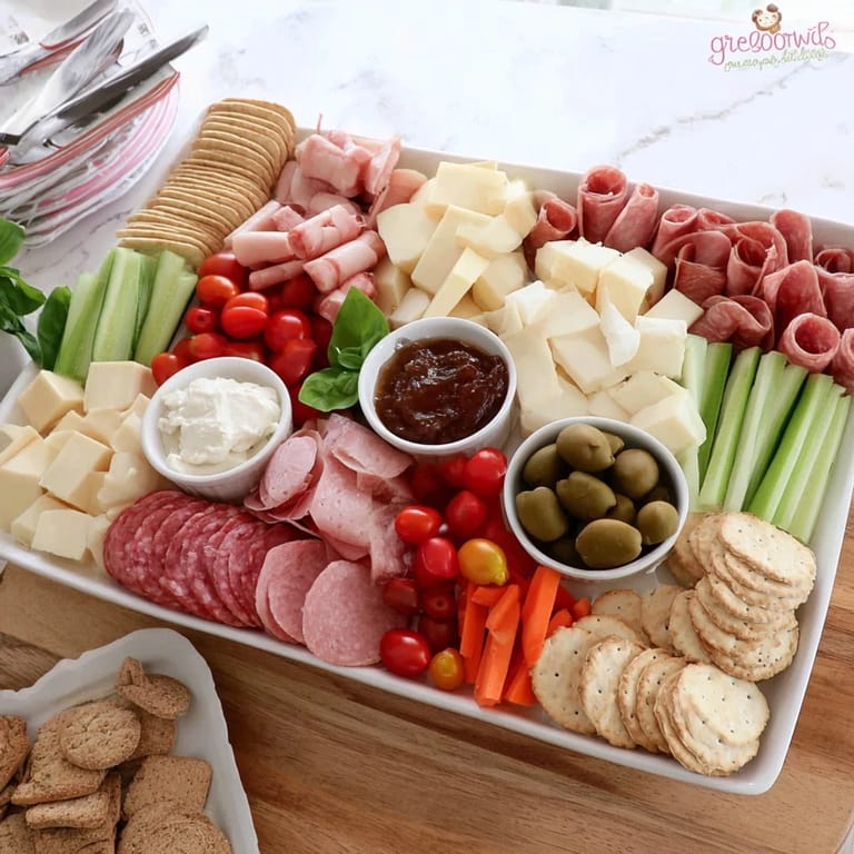 A customizable Girl Dinner Platter showcasing an array of snacks and fresh veggies.