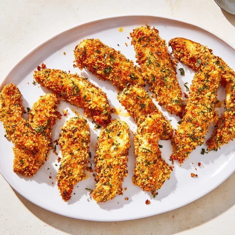 Close up view of fried herbed chicken tenders and potato wedges, ready to be enjoyed.