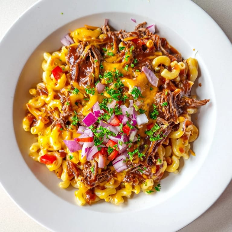 Golden baked BBQ Rib Macaroni Skillet, promising a flavorful, cheesy, and hearty weeknight meal.