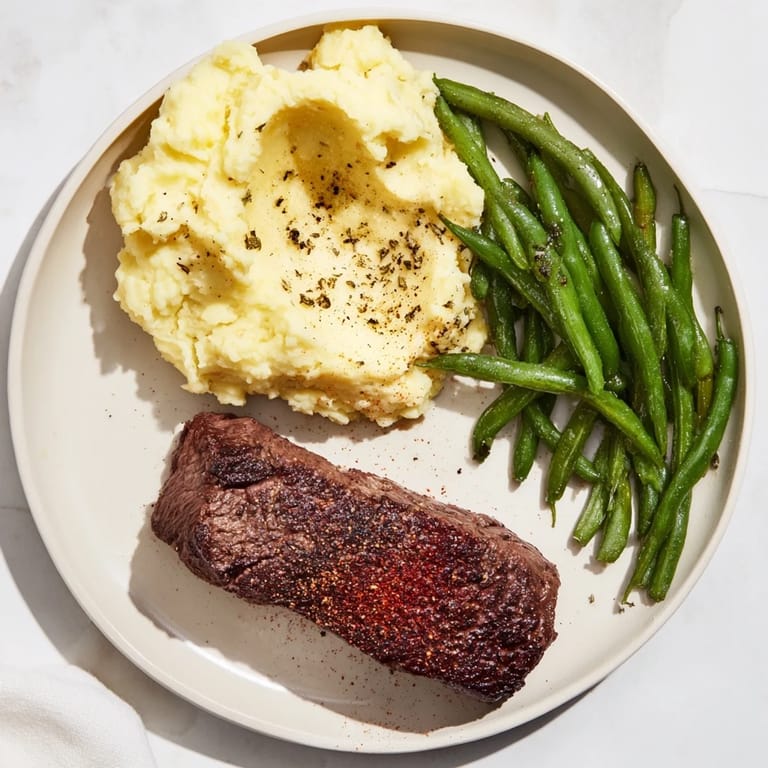 Enjoy a view of tender steak and flavorful garlic mashed potatoes on this sheet pan, delicious!