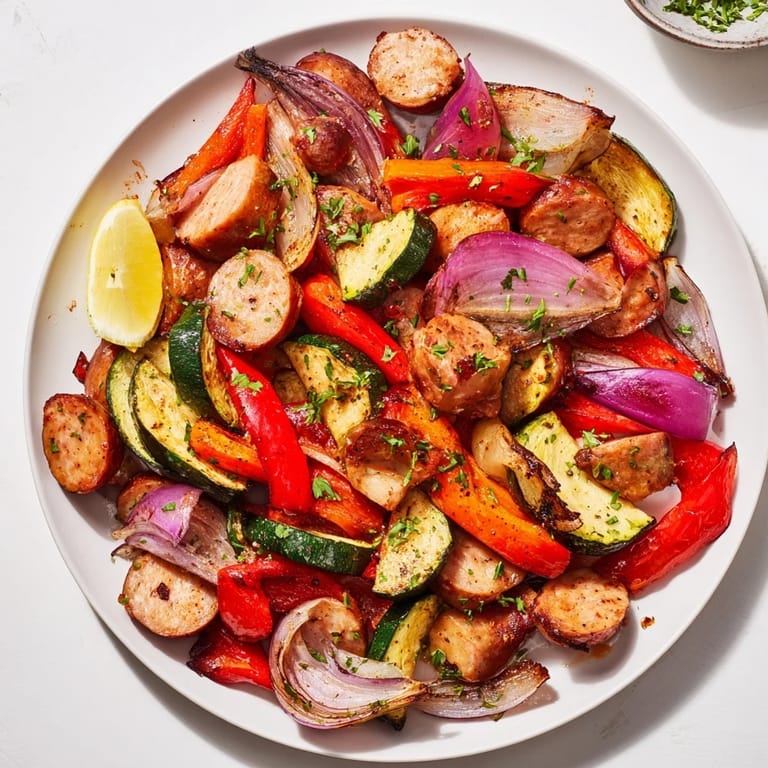 Vibrant image of Sheet-Pan Roasted Veggies & Sausage: a simple, tasty, and healthy weeknight dinner.
