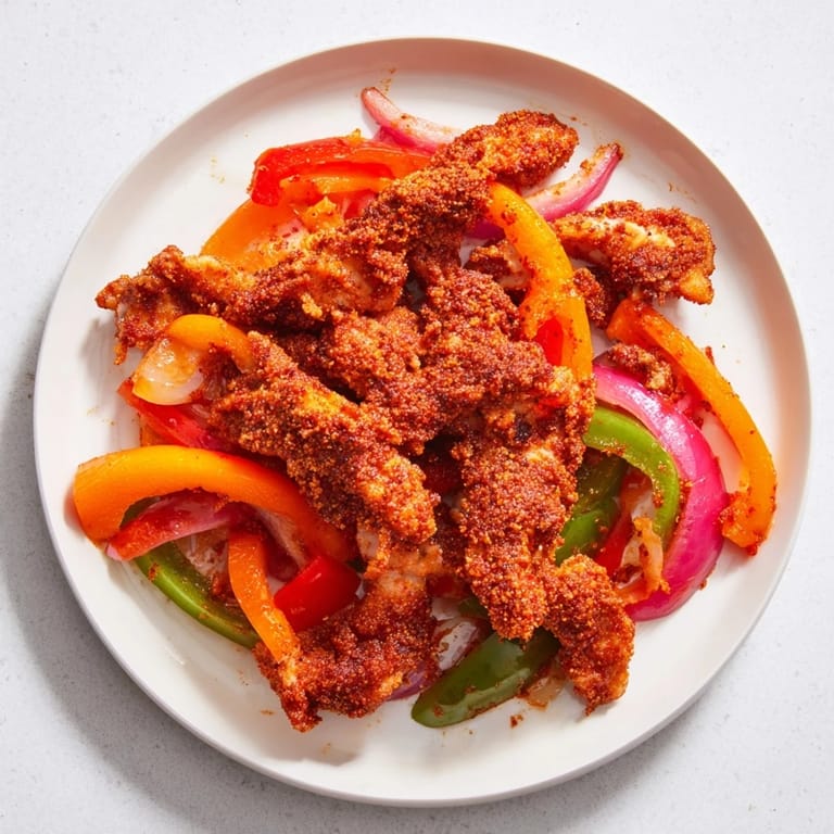 Perfectly cooked Sheet-Pan Chicken Fajitas, showcasing colorful peppers and onions alongside juicy chicken strips.