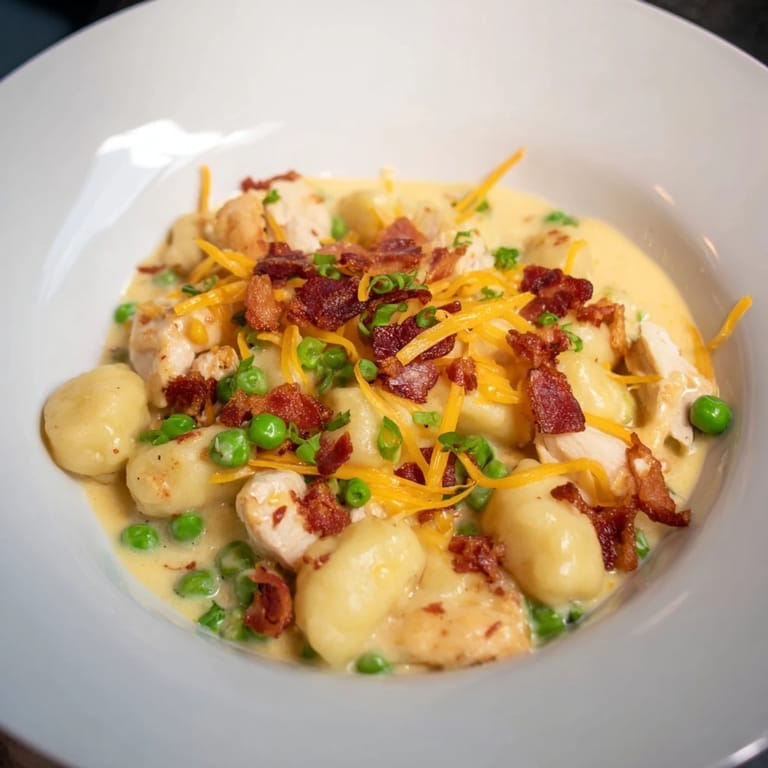 Flavorful Creamy Crack Chicken Gnocchi bubbling, featuring potato gnocchi and tender chicken breasts simmered in a creamy sauce.