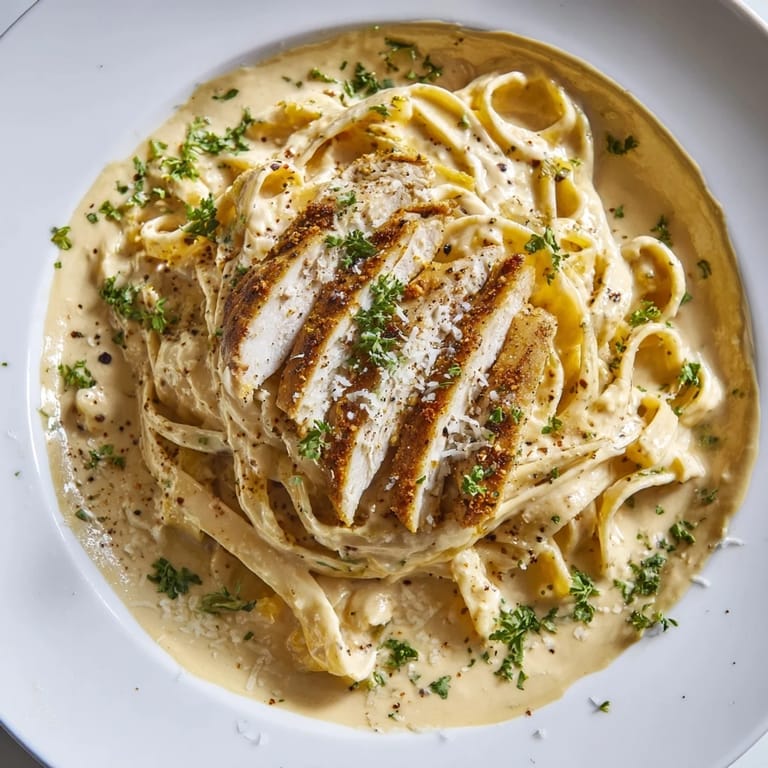 Savory and spicy Cajun Chicken Alfredo Fettuccine: tender chicken atop rich, cheesy pasta ready to eat.