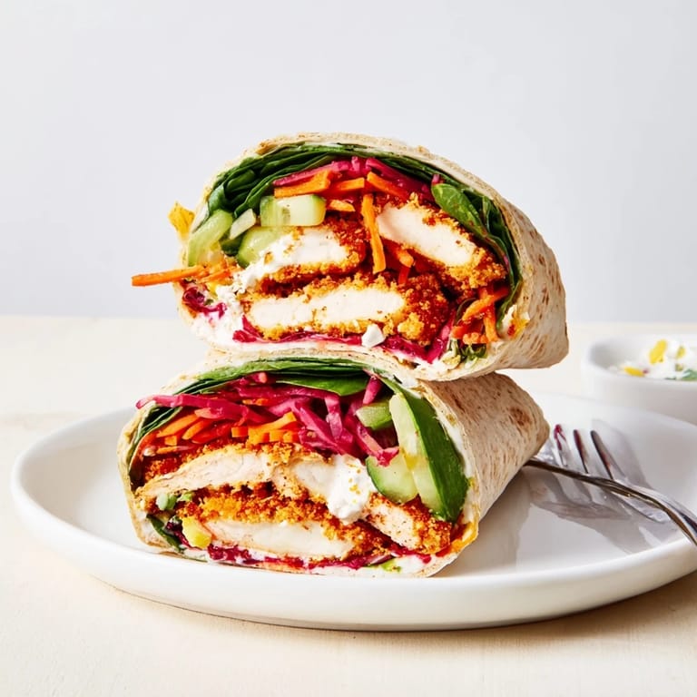 Delicious and flavorful, a completed Candy Cane Crunch Chicken Veggie Wrap, perfect for lunch or dinner.