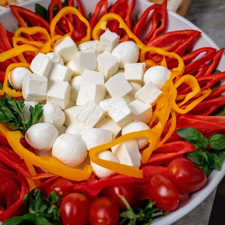 Bright and colorful Festive Poinsettia Platter, arranged like a poinsettia flower, perfect for holiday gatherings.