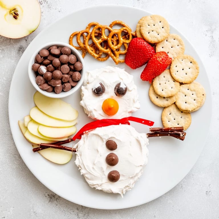 Close-up of the smooth, chocolatey Hot Cocoa Dip, transformed into a charming edible snowman.