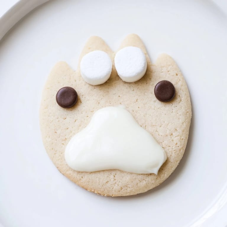 Freshly baked, beautifully decorated Polar Bear Paw Print Cookies, ideal for a children's winter wonderland party.