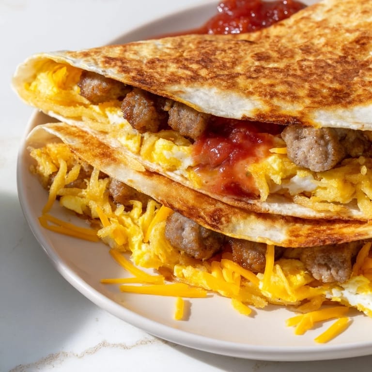 Imagine a warm Breakfast Crunchwrap Hack, crispy on the outside, with soft eggs and bacon inside.