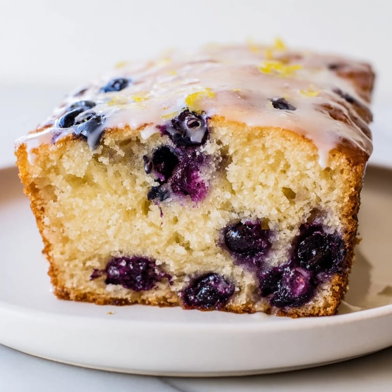 Close-up of a tender, flavorful Lemon Blueberry Yogurt Loaf, perfect for breakfast or dessert.