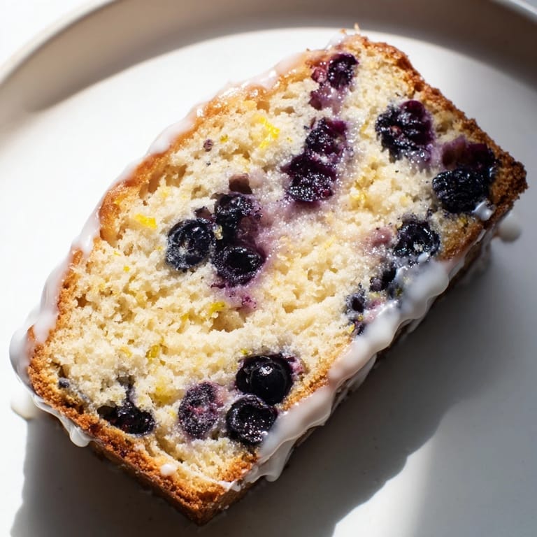 Golden-brown Lemon Blueberry Yogurt Loaf with a drizzle of lemon glaze, ready to be enjoyed.