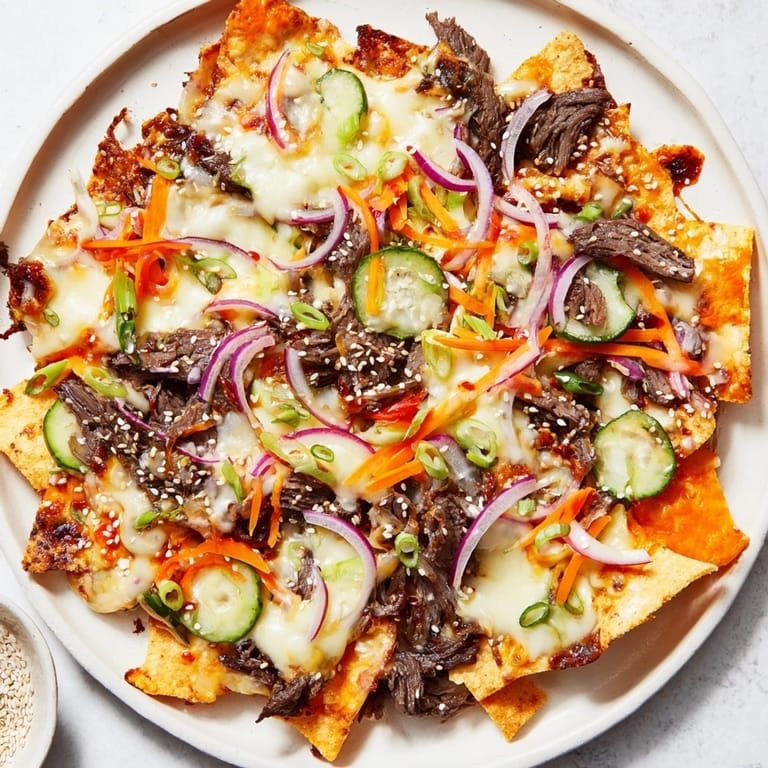 Melting cheese blankets gochujang-infused beef atop crispy chips to make these craveable Korean BBQ nachos.