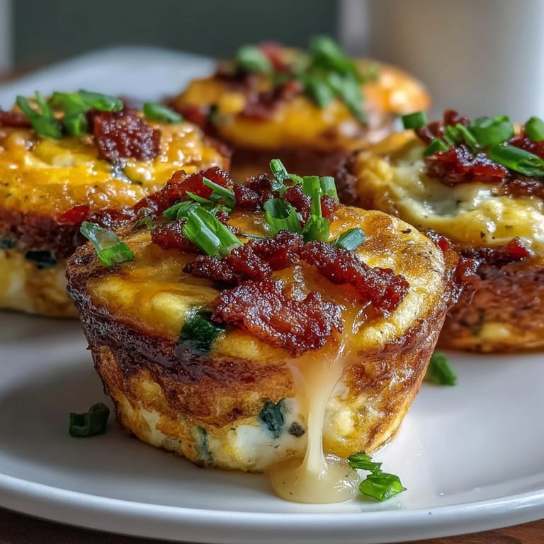 Batch of golden, gluten-free Breakfast Egg Muffins packed with vegetables and bacon, ideal for a quick morning meal.