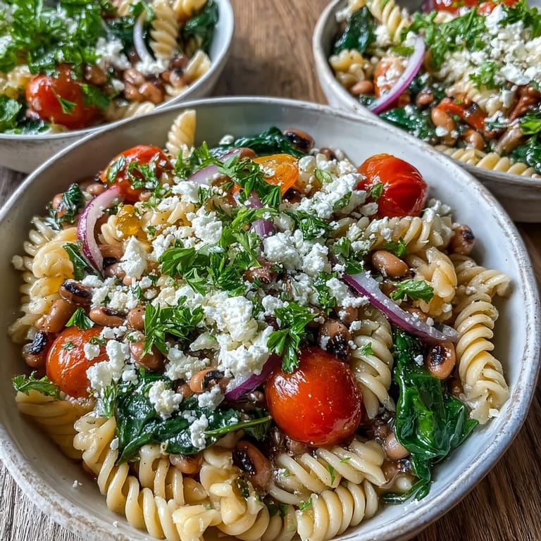 Garlic and olive oil sautéed black-eyed peas mingle with wilted spinach in this hearty main dish.