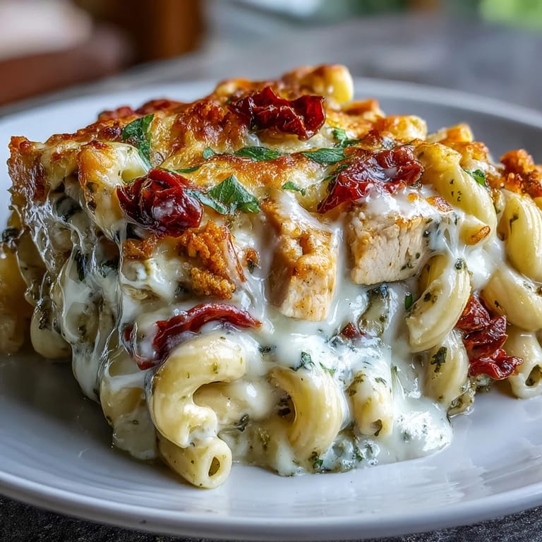 Steaming bowl of Pesto Chicken Chili Mac garnished with grated Parmesan, showcasing the creamy texture and vibrant red and green colors.
