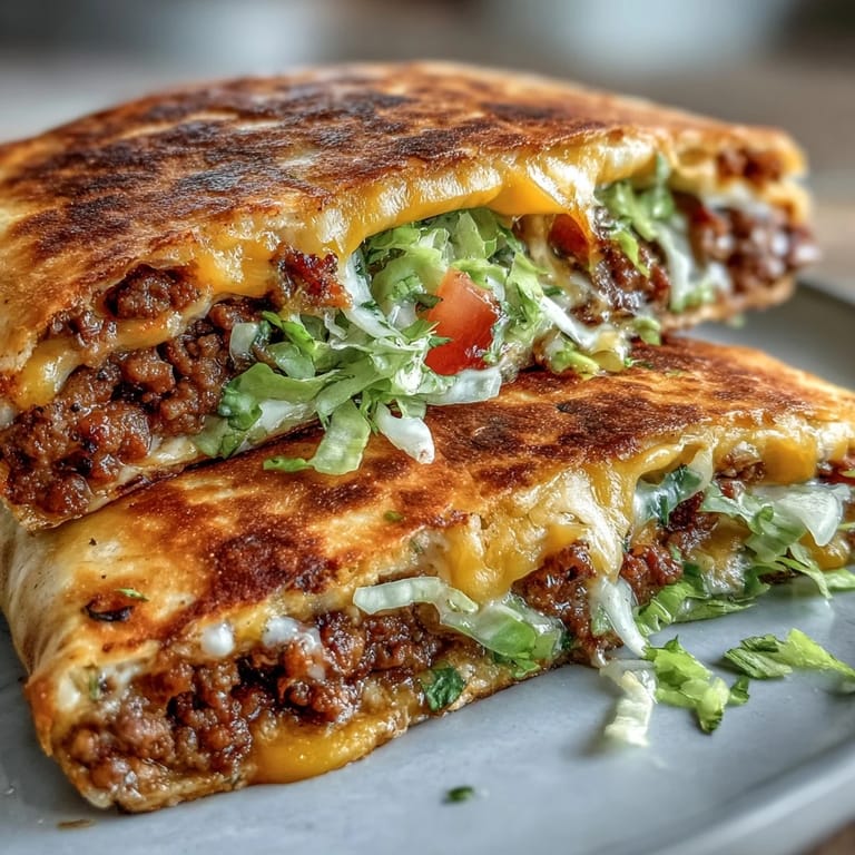 Freshly cooked Keto Taco Bell Copycat Crunchwrap on a plate with sour cream and diced tomatoes nearby.