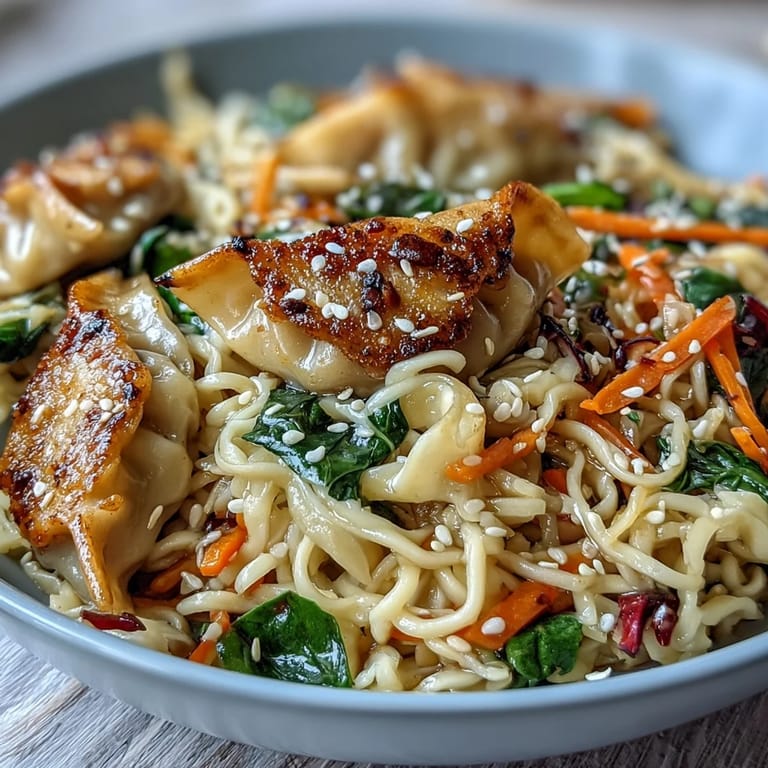 Steamy Potsticker Noodle Bowls feature tender lo mein noodles, crisp veggies, and savory potstickers.