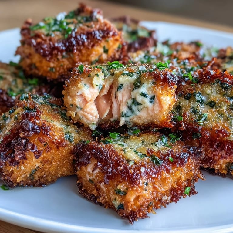 Golden panko-coated salmon bites baked to a crunchy finish, served hot with your favorite dipping sauce.