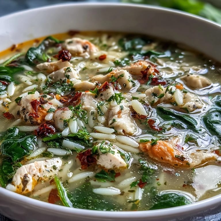 Hearty lemon chicken orzo soup filled with juicy chicken, delicate orzo, fresh spinach, and a refreshing citrus aroma.
