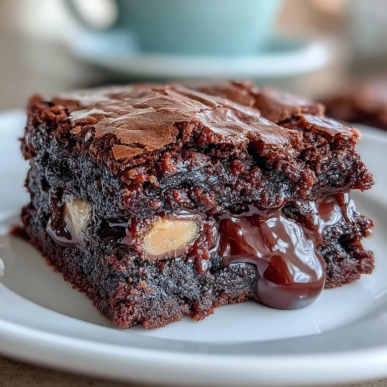 Decadent fudgy brownies filled with creamy peanut butter cups, baked to perfection and sliced into tempting squares.