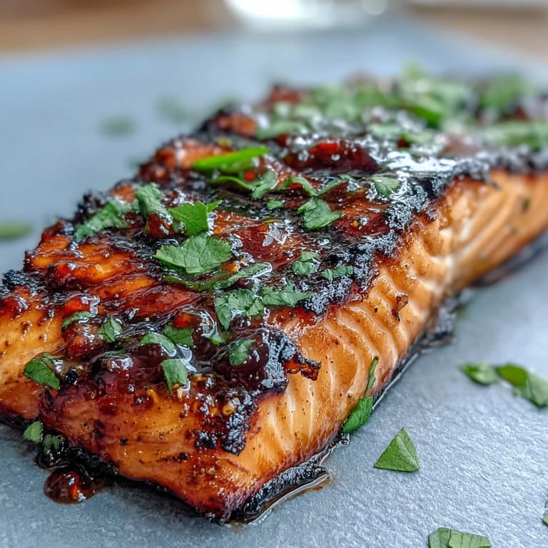 Fresh grilled salmon fillets topped with sweet and tangy strawberry salsa, offering a colorful and flavorful healthy dinner.  