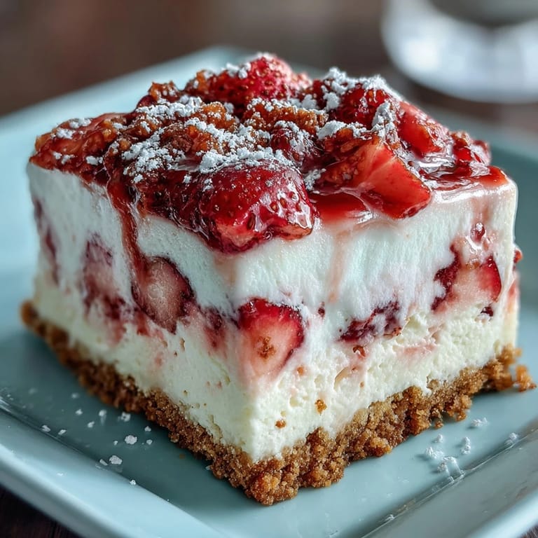 Buttery shortbread crust meets vibrant strawberry lemonade filling in these refreshing dessert bars, ideal for warm-weather celebrations and picnics.