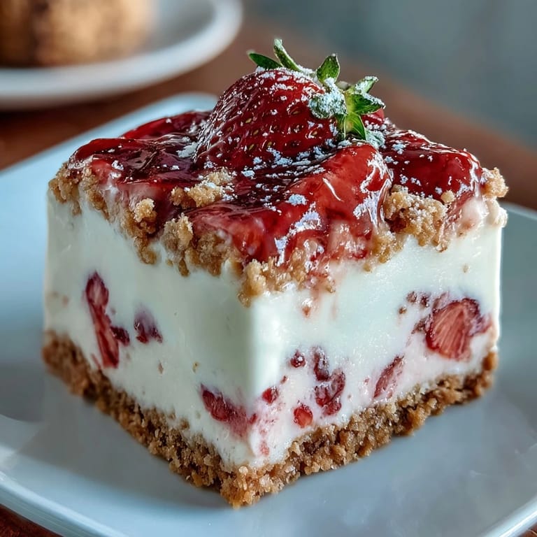 Sweet-tart strawberry lemonade filling contrasts with rich shortbread base in these bright, crowd-pleasing bars, finished with a dusting of powdered sugar.