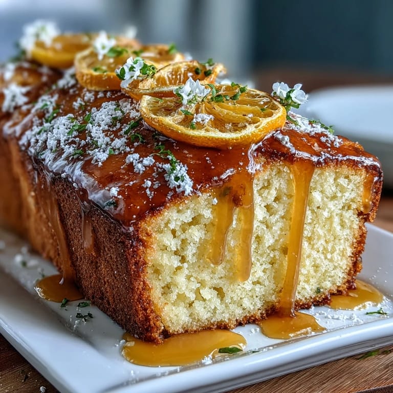 Zesty lemon cake topped with a sweet lemon drizzle and vibrant edible flowers, perfect for a refreshing Mothers Day treat with bright citrus flavor.
