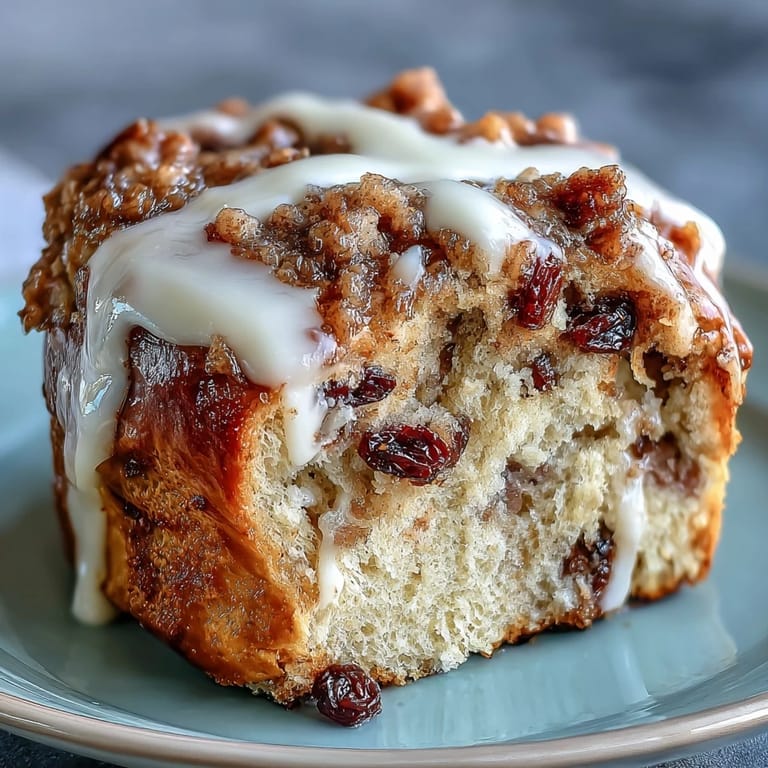 Golden baked hot cross buns, delicately spiced with nutmeg, studded with juicy raisins, and finished with a glossy apricot glaze.  
