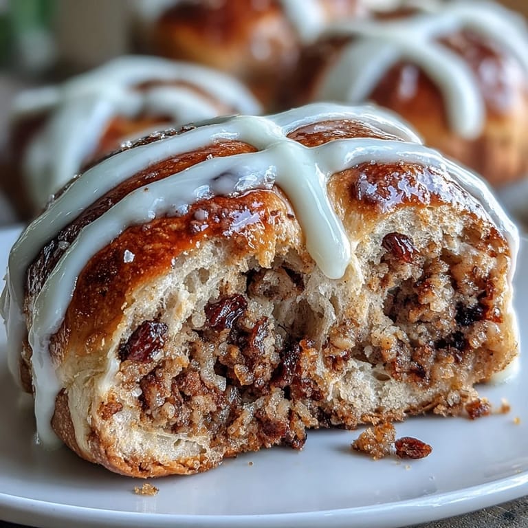 Warm homemade hot cross buns fresh from the oven, their classic crosses piped on top, perfect for sharing with tea or coffee.