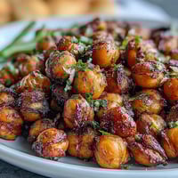 Crispy baked chickpeas seasoned with smoky paprika, cumin, and garlic for a crunchy, protein-rich snack.  