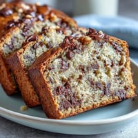 Wholesome chocolate chip protein banana bread with ripe bananas, dark chocolate chips, and a hint of cinnamon—perfect for a nutritious breakfast or snack.