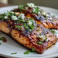 Grilled salmon with strawberry salsa, a vibrant dish with smoky fish and zesty fruit topping, perfect for spring meals.  
