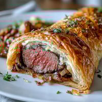 Golden puff pastry encases tender beef filet and savory mushroom duxelles in this elegant Individual Beef Wellington appetizer.